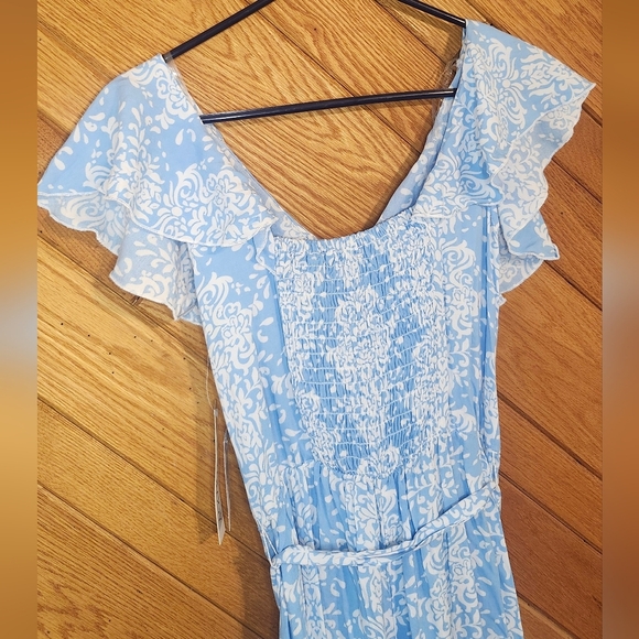 Luxology Light Blue And White Paisley Design Calf Length Small Jumpsuit NWT - Picture 7 of 13